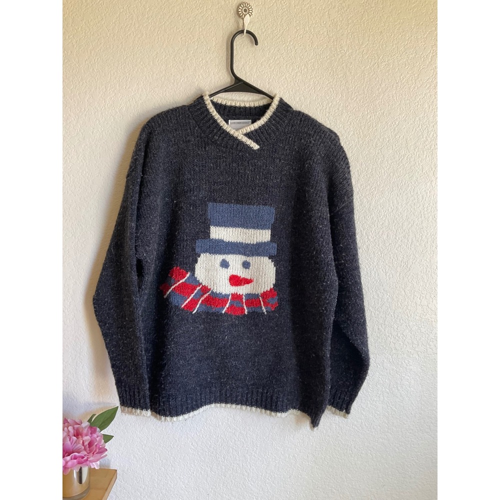Christopher & Banks Snowman Hand‎ Embroidered Sweater Grey blue vintage Large